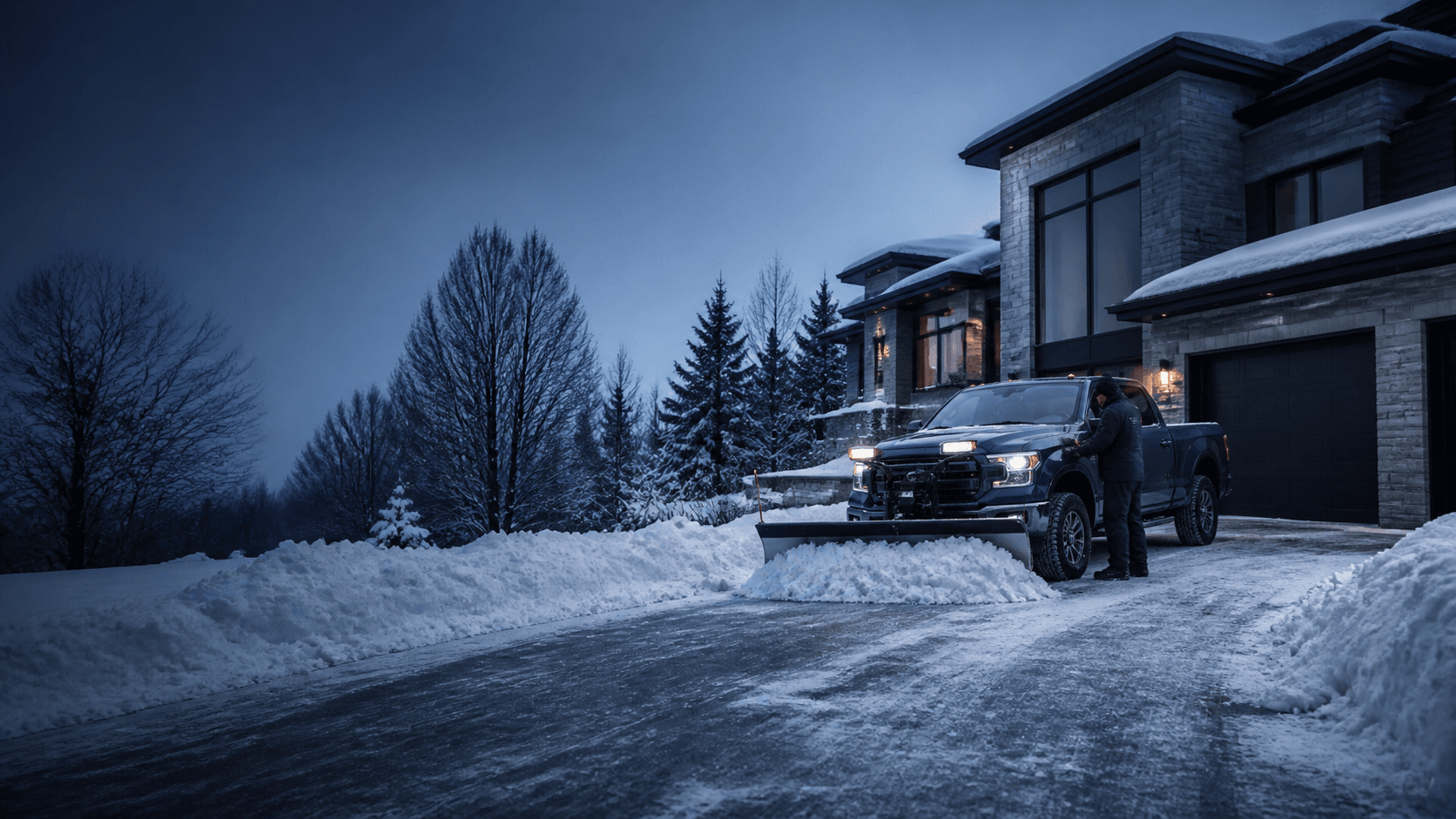 Déneigement professionnel dans une propriété enneigée